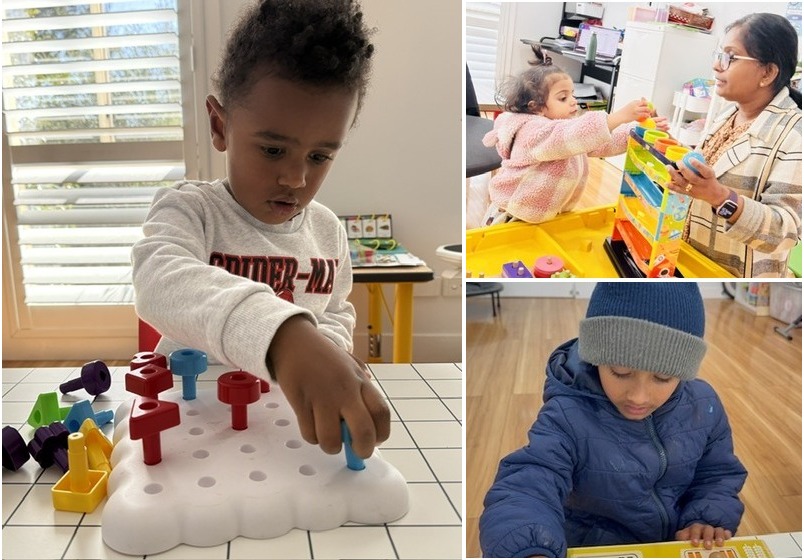 Early intervention therapy: toddler connector pegboard, ball run interaction, and wooden farm animal knob puzzle